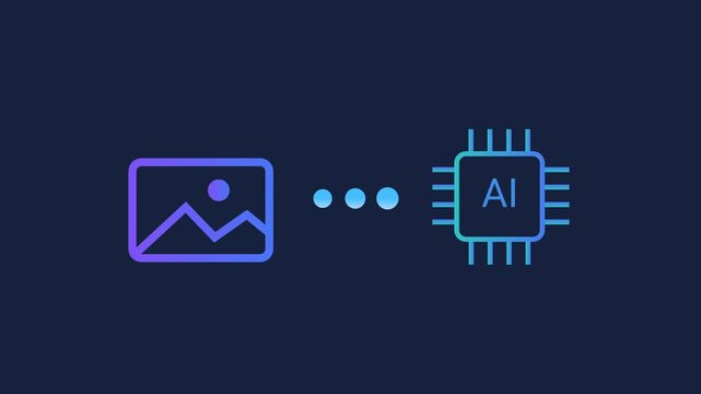 Animated motion graphics showing a security padlock icon connecting to an AI processor chip. Concept of artificial intelligence safety, encrypted machine learning, and hardware data protection.