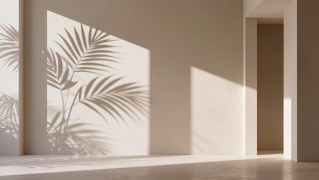 Minimalist Interior with Palm Leaf Shadows - Natural Light & Aesthetic Room Design