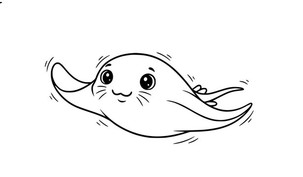 Hand drawn cute stingray cartoon fish swimming outline vector