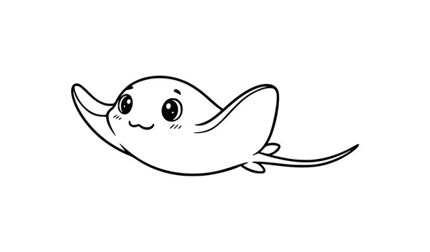 Cute stingray fish cartoon outline swimming vector illustration