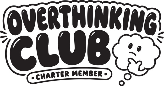 Embrace your thoughts: A clever cartoon logo represents the Overthinking Club, a playful yet poignant emblem of introspection and contemplation.