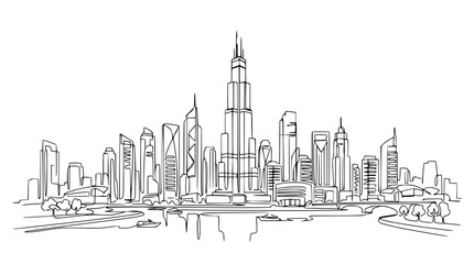 Obraz premium Dubai Skyline Sketch - Modern Cityscape Hand-Drawn Illustration