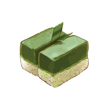 vector of kue talam ketan or kuih seri muka, traditional Southeast Asia pandan and glutinous rice sweet cake