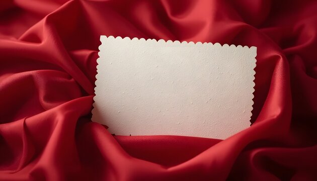 Red silk fabric with white card.