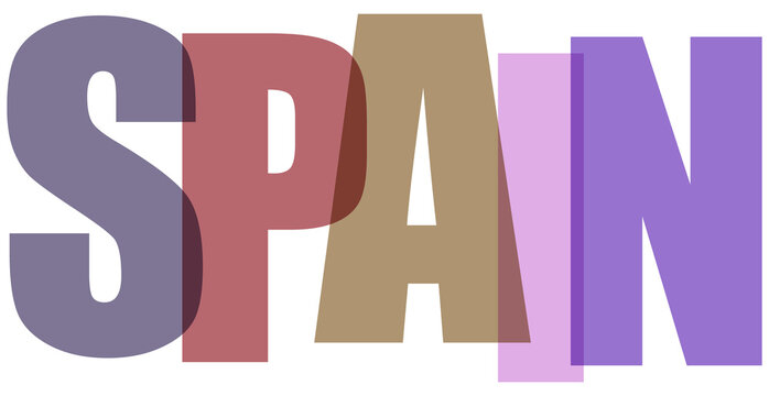 Colorful 3d text spelling span in purple red brown transparent background