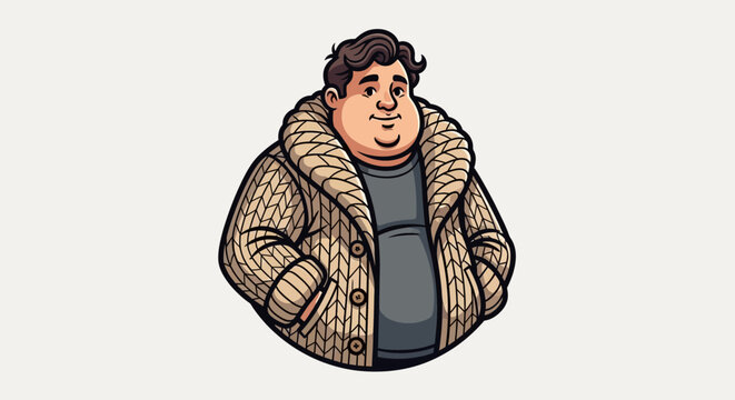 Friendly plus size man wearing warm sheepskin winter coat