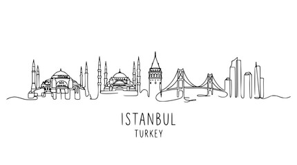 Obraz premium Istanbul Skyline Silhouette: Hagia Sophia, Blue Mosque, Galata Tower, Bosphorus Bridge