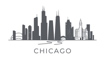 Obraz premium Chicago Skyline Silhouette - Iconic Cityscape and Architecture