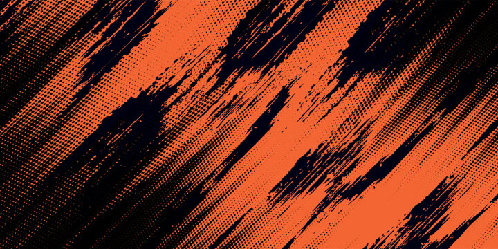 Orange and black grunge urban background with dry rough texture and halftones pattern. Hand drawn punk vector retro banner