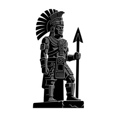 Obraz premium Detailed Aztec Warrior Illustration with Spear and Headdress.