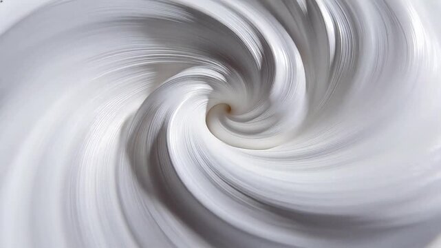 Silver fluid spiral vortex pattern with smooth curves on white background