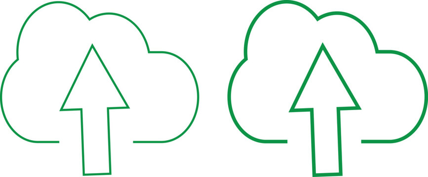Cloud upload icon set. Data synchronization and online storage symbols. Web hosting and database management icons.  Arrow up sign. Computing and network technology design