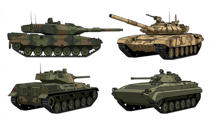 Military tank vehicle set armored warfare army tanks vector illustration isolated combat transport design © MDSAKIB