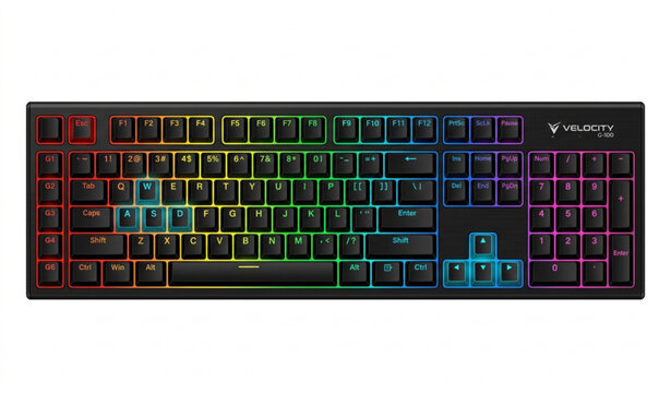 Realistic gaming keyboard with LED backlit mechanical computer keyboard vector illustration isolated design