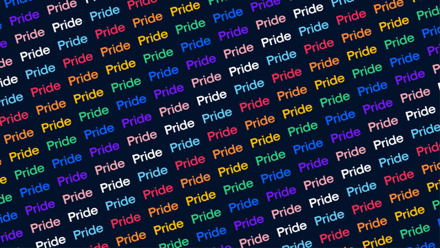 LGBTQ Pride Background with 'Pride' Rainbow Typography. Vector Abstract Rainbow Background with Pride Text in LGBTQ Pride Flag Colours.