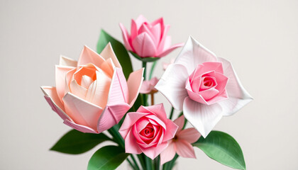 Fototapeta premium Beautiful Origami Flower Bouquet with Realistic Paper Petals and Vibrant Colors