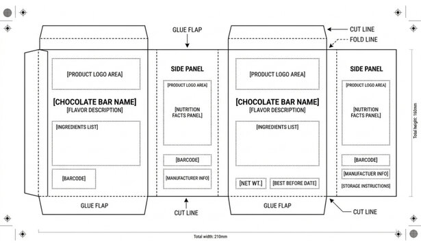 Chocolate bar packaging template blank wrapper design vector illustration editable product mockup layout