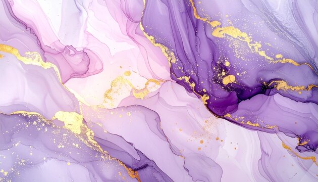 ゴールドが煌めく紫色の抽象インクテクスチャ背景Abstract Purple Ink Texture Background with Shimmering Gold