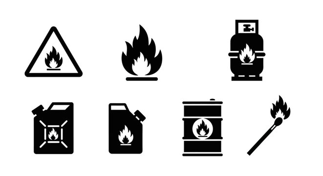 Flammable Hazard Icons: Gas, Fuel, Fire Symbols Collection