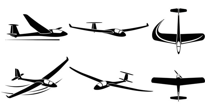 Glider Aircraft Silhouettes Collection: Various Angles and Designs