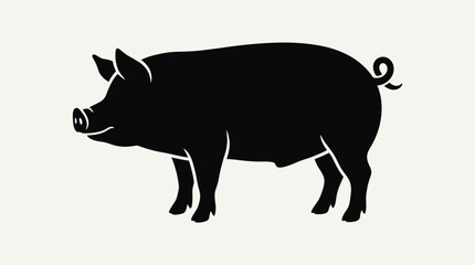 Fototapeta premium Silhouette of a Pig Standing on a White Background.