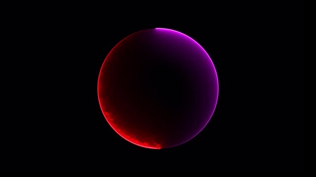 A dark sphere with a red and purple glowing outline pulsates slowly against a completely black background