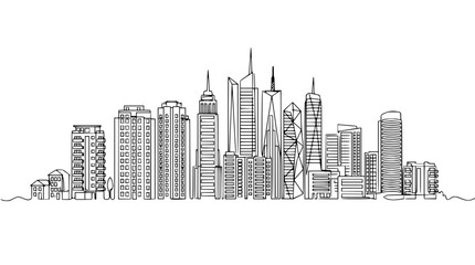 Fototapeta premium Modern City Skyline One Line Drawing, Urban Landscape Sketch