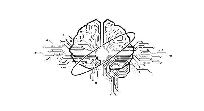 Brain with circuit lines and rings.
