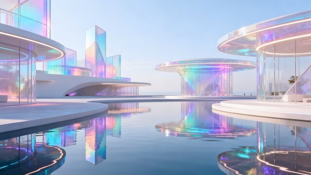Futuristic architecture with reflective pool