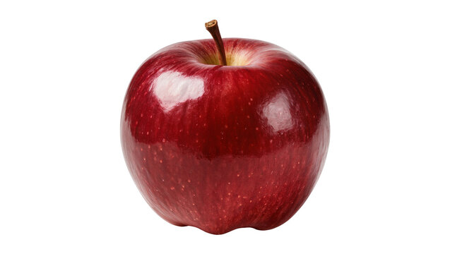 Shiny red apple with stem, isolated on transparent background