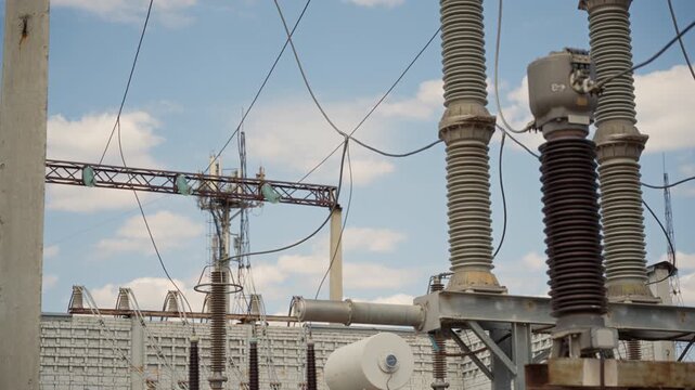 High voltage insulators at electrical substation