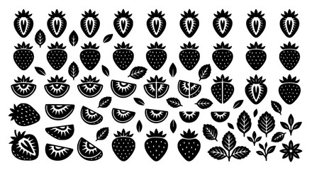 Creative strawberry silhouette vector illustration with whole and halved berry designs © Jasim