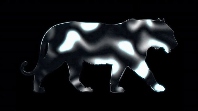 Silver metallic tiger silhouette. Alpha channel. Seamless loop video