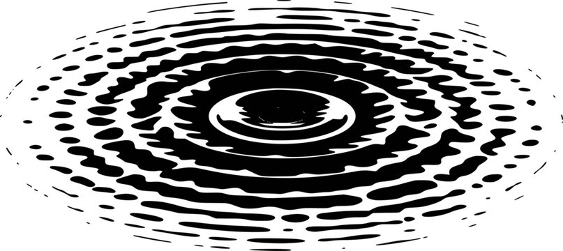 Black and white abstract ripples pattern with concentric circles and dots