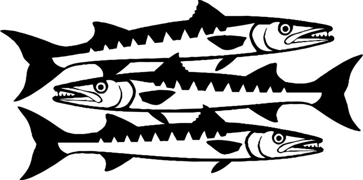 Predatory Fish Portrait in Abstract Purple Vertical Line Style