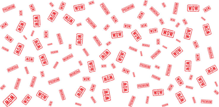 Seamless pattern of red stamp words wow and on transparent background