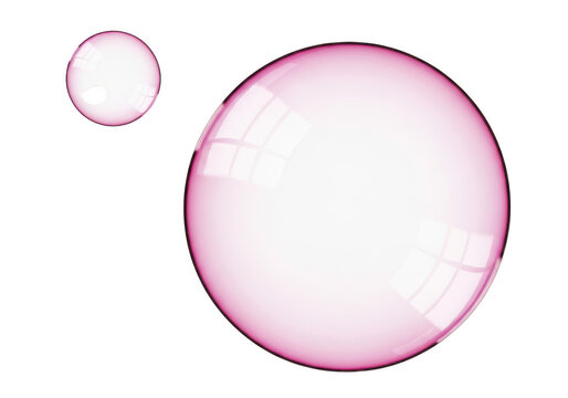 Two pink spherical bubbles or orbs isolated on a transparent background
