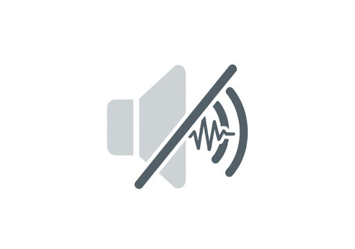 Mute Sound Icon with Speaker and Waveform Strikeout - Flat Minimalist Vector Illustration