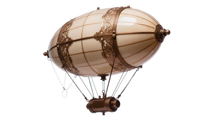 Ornate steampunk dirigible with ornate brass details, isolated on transparent background © Elena