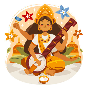 Goddess Saraswati Vector Illustration