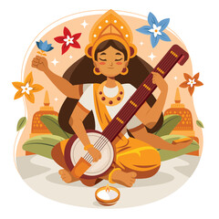 Naklejka premium Goddess Saraswati Vector Illustration