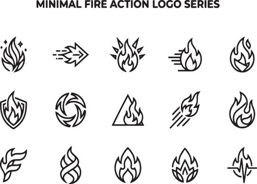 Collection of Minimalist Fire and Flame Icons in free image downlod Black and White Outline Style logo