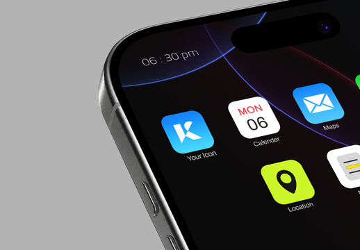 Close Up Smartphone Display Mockup with Modern App Icons