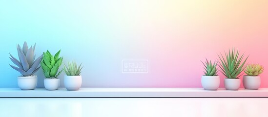 Fototapeta premium Serene Pastel Panorama: Potted Succulents Arranged on a Clean White Shelf