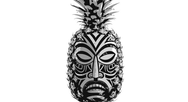 Black and White Tiki Pineapple Illustration