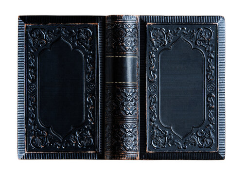 background. Classic religious book with aged craftsmanship, textured leather binding and historic character. Ideal for themes of Christianity, religion, spirituality, faith, history.