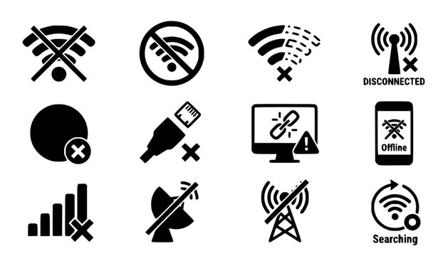 Detailed no WiFi signal icon collection vector illustration isolated on white background EPS 10
