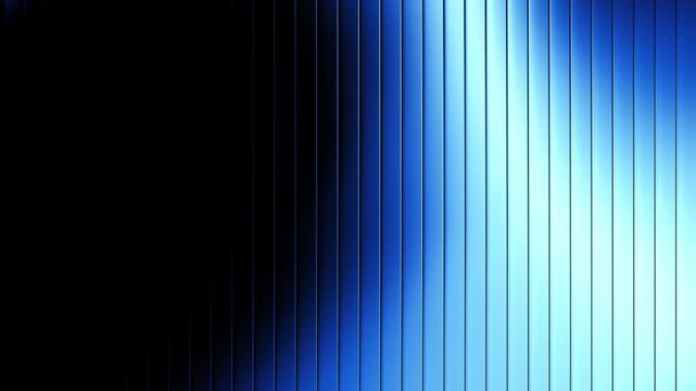 Distortion glowing blue light waves moving across vertical metallic bars in this cinematic 4k video animation for modern motion graphics