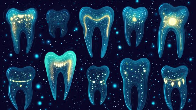 Glowing teeth pattern on dark background