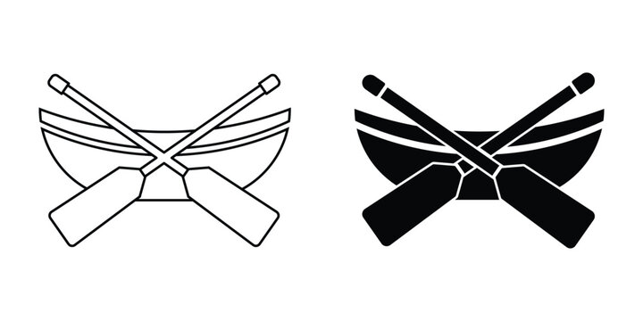 Kayak and crossed paddles set on white background. canoe icon vector illustration in black and white.